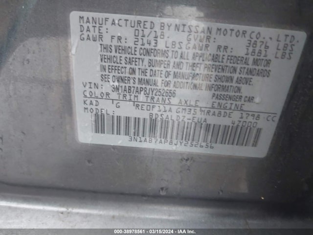 Nissan SENTRA SV 2018 3N1AB7AP8JY252656 Image 9