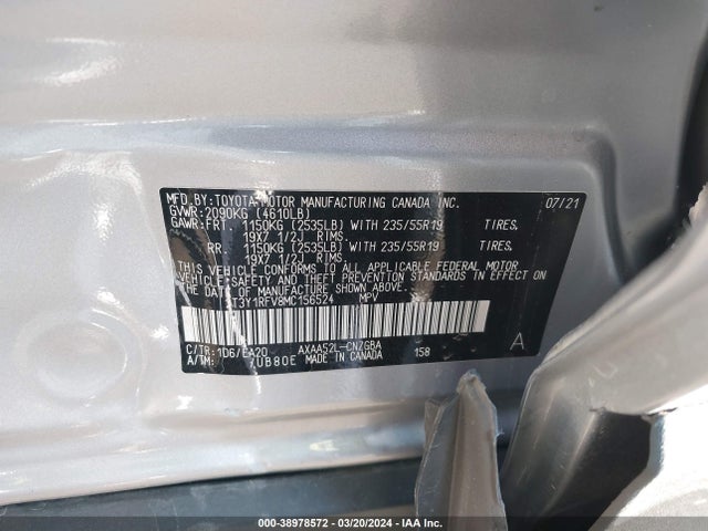 Toyota Rav4 Limited 2021 2T3Y1RFV8MC156524 Image 9