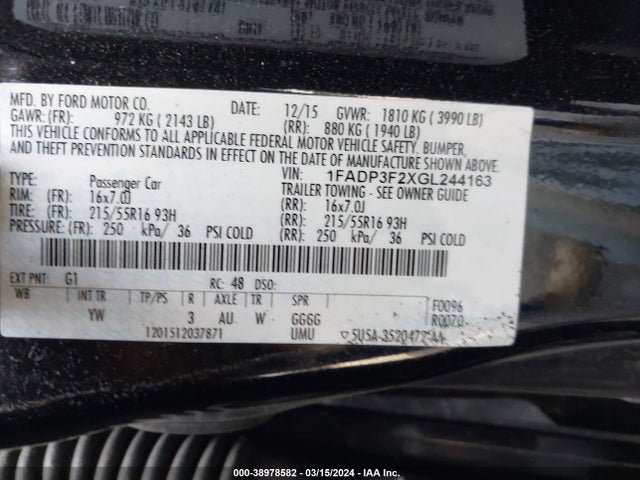 Ford FOCUS SE 2016 1FADP3F2XGL244163 Image 9