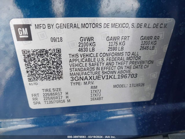 Chevrolet EQUINOX LT 2019 3GNAXUEV1KL196703 Image 9