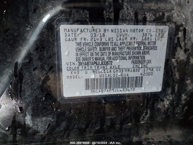 3N1AB7AP9JL633672 Nissan SENTRA SV