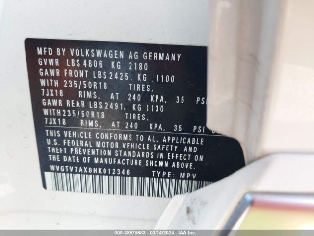 WVGTV7AX8HK012346 Volkswagen Tiguan 2.0t Sport