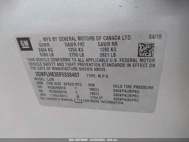 Chevrolet Equinox Ltz 2015 2GNFLHE35F6338407 Image 9