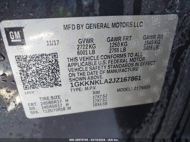 1GKKNKLA2JZ167861 GMC Acadia Sle-1