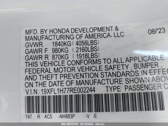 Honda Civic Ex-l 2024 19XFL1H77RE002244 Image 9