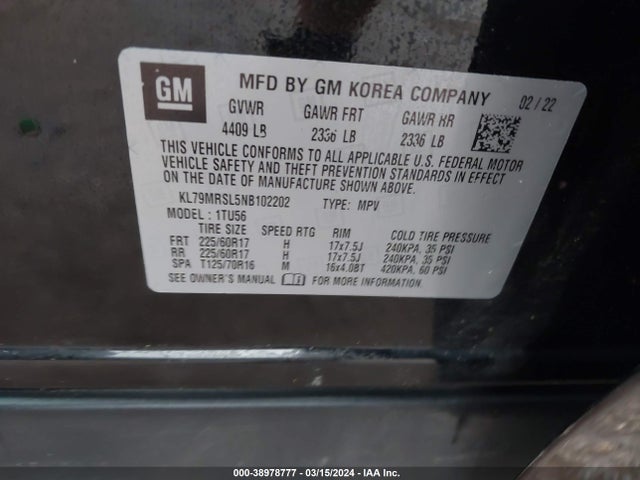 Chevrolet Trailblazer Awd Lt 2022 KL79MRSL5NB102202 Image 9
