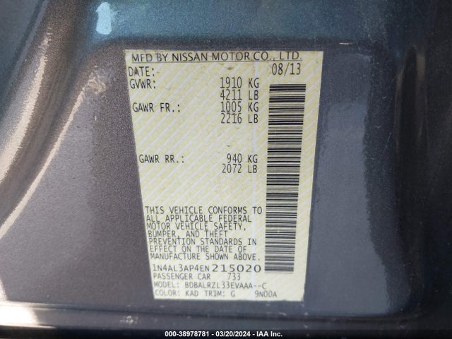 Nissan Altima 2.5 S 2014 1N4AL3AP4EN215020 Image 9