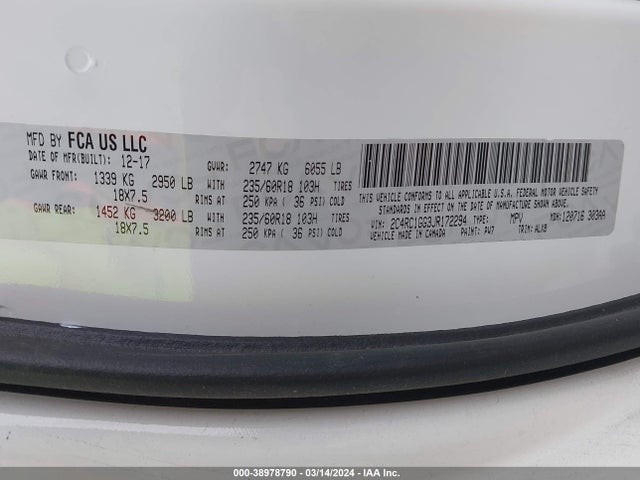 Chrysler Pacifica Limited 2018 2C4RC1GG3JR172294 Image 9