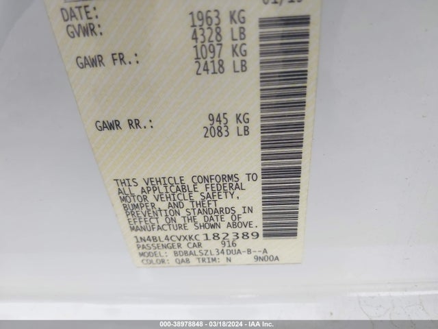 Nissan Altima 2.5 Sr 2019 1N4BL4CVXKC182389 Image 9
