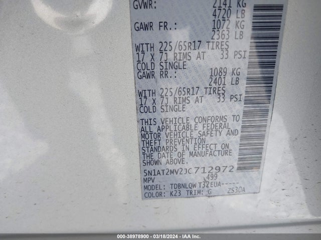 Nissan ROGUE SV 2018 5N1AT2MV2JC712972 Image 9