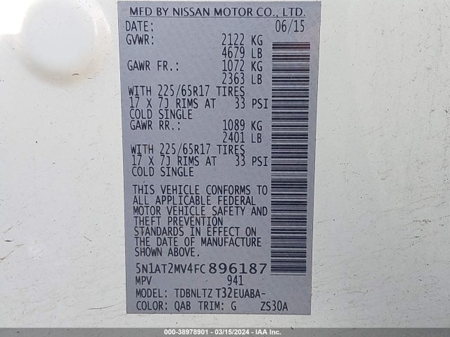 Nissan ROGUE SV 2015 5N1AT2MV4FC896187 Image 9