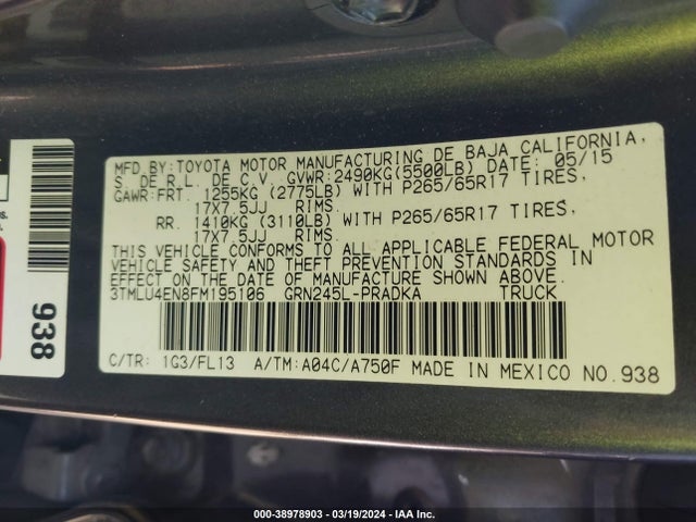 Toyota Tacoma Base V6 2015 3TMLU4EN8FM195106 Image 9