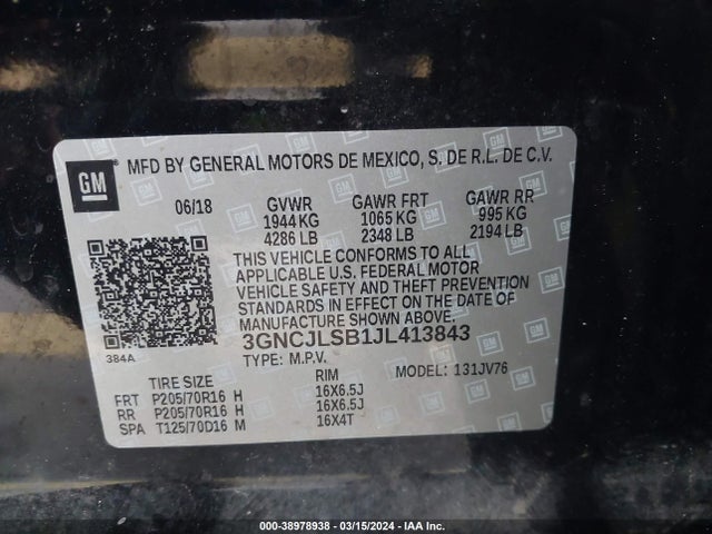 Chevrolet Trax Lt 2018 3GNCJLSB1JL413843 Image 9