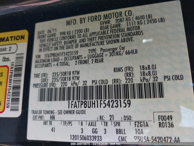 Ford Mustang Ecoboost Premium 2015 1FATP8UH1F5423159 Image 9