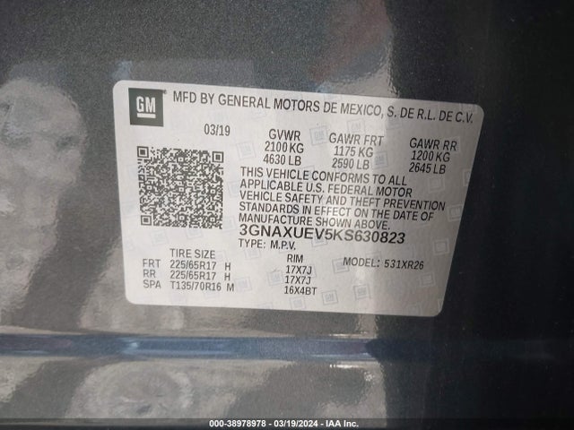 Chevrolet EQUINOX LT 2019 3GNAXUEV5KS630823 Image 9
