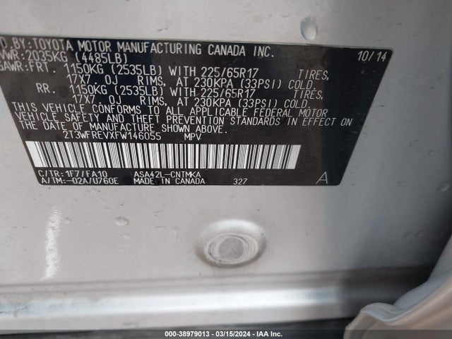 Toyota Rav4 Xle 2015 2T3WFREVXFW146055 Image 9