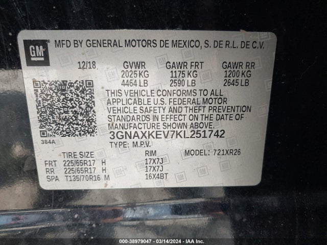 Chevrolet EQUINOX LT 2019 3GNAXKEV7KL251742 Image 9