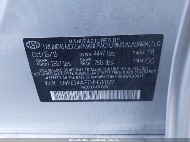 Hyundai Sonata 2017 5NPE24AF7HH518129 Image 9