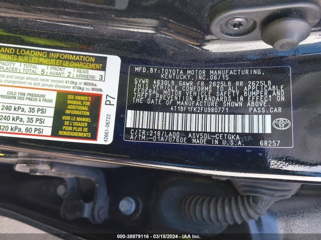 Toyota CAMRY XLE 2015 4T1BF1FK2FU980771 Image 9