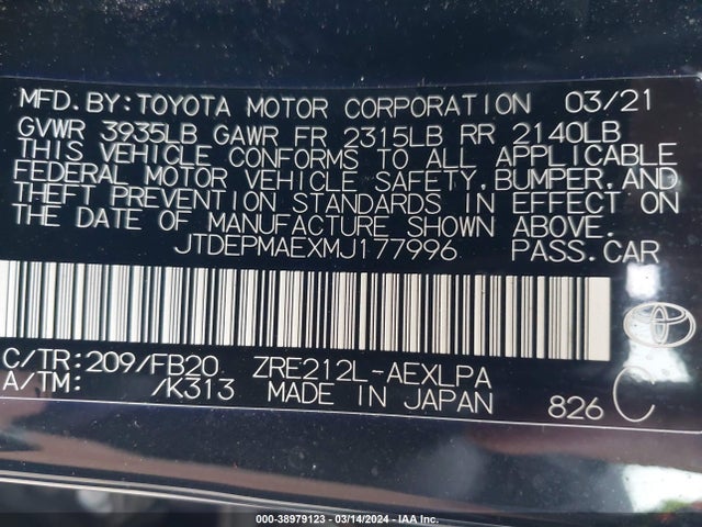 Toyota COROLLA LE 2021 JTDEPMAEXMJ177996 Image 9