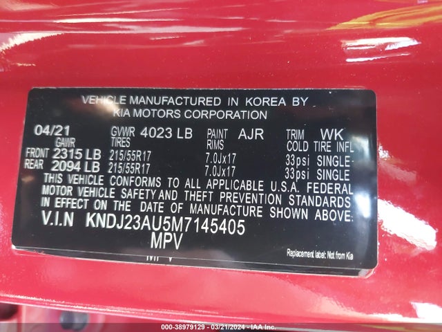 KIA SOUL S 2021 KNDJ23AU5M7145405 Image 9