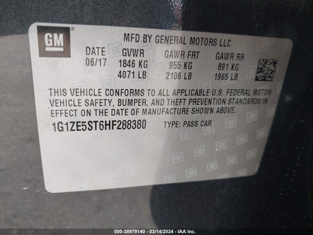 Chevrolet MALIBU 1LT 2017 1G1ZE5ST6HF288380 Image 9