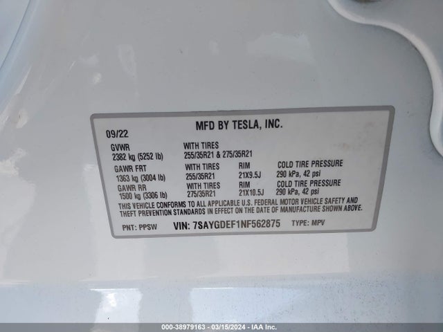 7SAYGDEF1NF562875 Tesla Model Y Performance Dual Motor All-wheel Drive