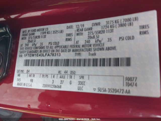 1FTEW1E43LFA78313 Ford F-150 Platinum