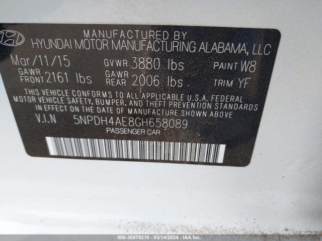 Hyundai ELANTRA SE 2016 5NPDH4AE8GH658089 Image 9