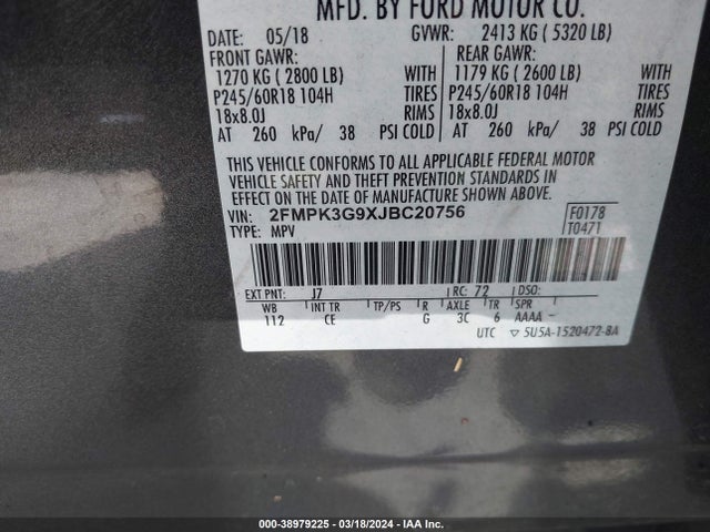 Ford EDGE SE 2018 2FMPK3G9XJBC20756 Image 9