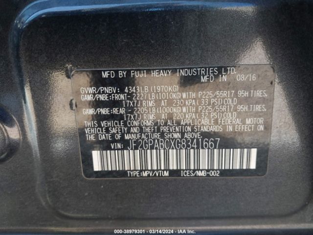 JF2GPABCXG8341667 Subaru Crosstrek 2.0i Premium