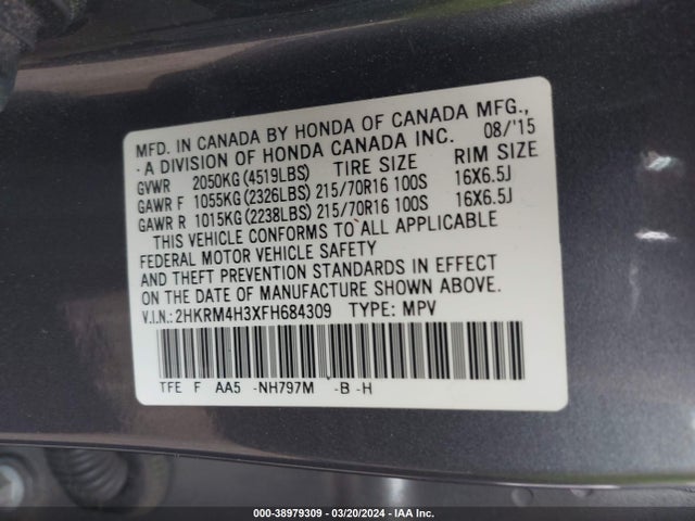 Honda CR-V LX 2015 2HKRM4H3XFH684309 Image 9