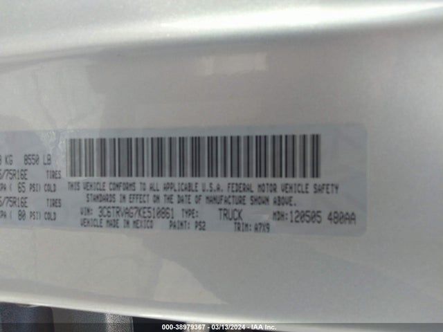 3C6TRVAG7KE510861 RAM Promaster 1500 Low Roof 136 Wb