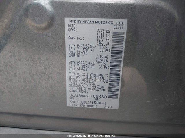 Nissan ROGUE SV 2016 5N1AT2MNXGC765380 Image 9
