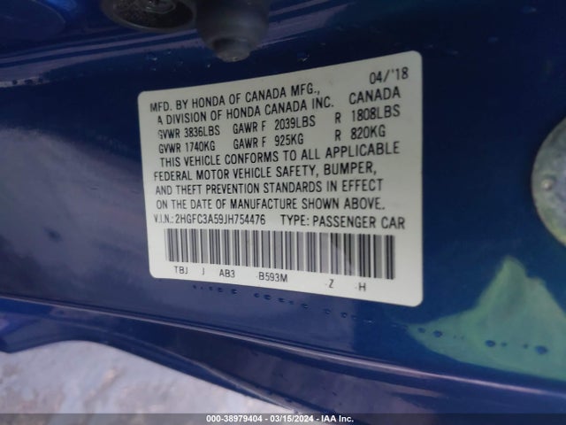 Honda CIVIC SI 2018 2HGFC3A59JH754476 Image 9
