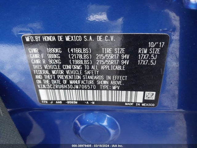 Honda HR-V LX 2018 3CZRU6H30JM706570 Image 9