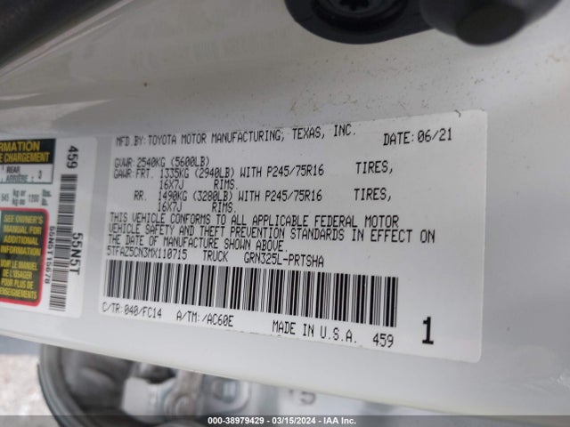 Toyota Tacoma Sr5 V6 2021 5TFAZ5CN3MX110715 Image 9
