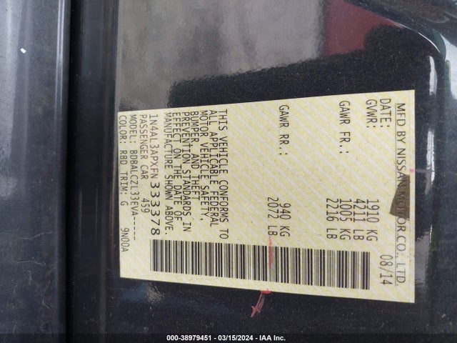 Nissan Altima 2.5 S 2015 1N4AL3APXFN333378 Image 9