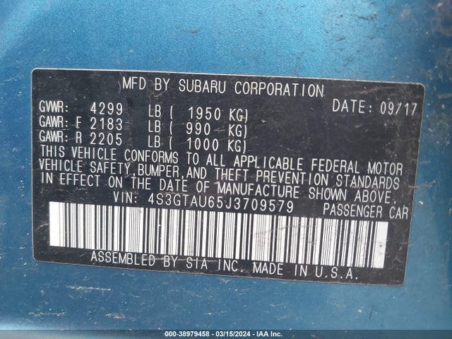 4S3GTAU65J3709579 Subaru Impreza 2.0i Limited