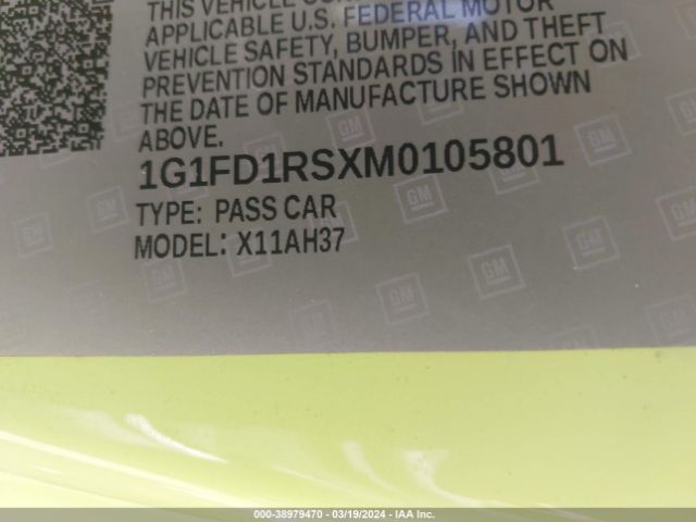 1G1FD1RSXM0105801 Chevrolet Camaro Rwd  2lt