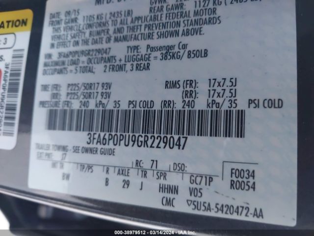 3FA6P0PU9GR229047 Ford Fusion Energi Se Luxury