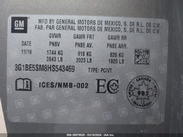Chevrolet Cruze Lt Auto 2017 3G1BE5SM8HS543469 Image 9