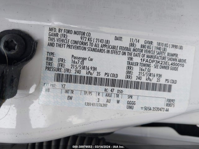 Ford FOCUS SE 2014 1FADP3K23EL450010 Image 9