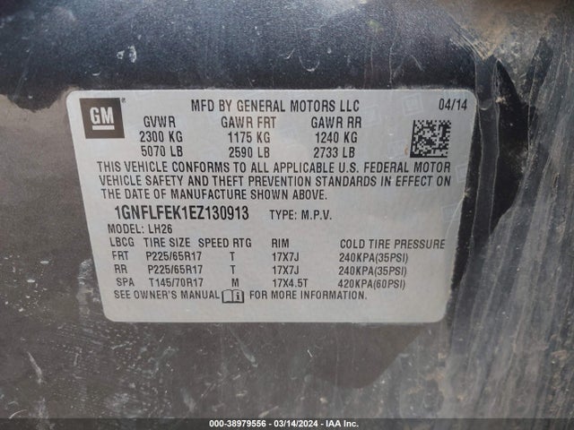Chevrolet EQUINOX 1LT 2014 1GNFLFEK1EZ130913 Image 9
