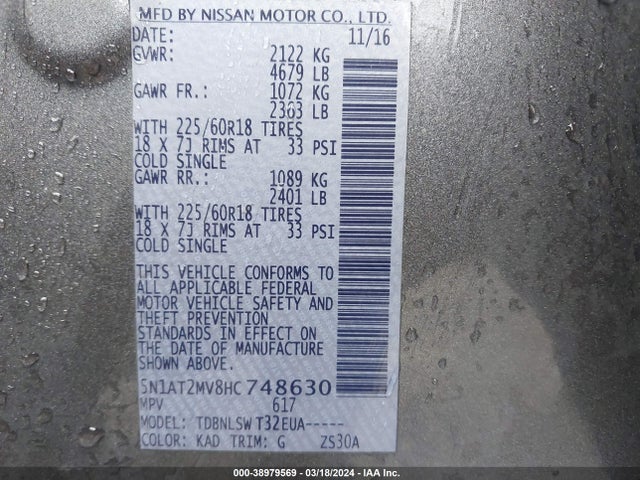 Nissan Rogue Sl 2017 5N1AT2MV8HC748630 Image 9