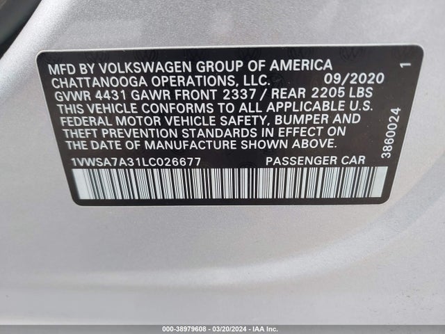 1VWSA7A31LC026677 Volkswagen Passat 2.0t Se