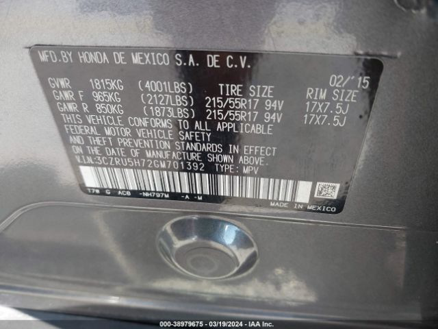 3CZRU5H72GM701392 Honda Hr-v Ex-l