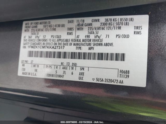 1FMZK1CM7KKA27317 Ford Transit-150 Xl
