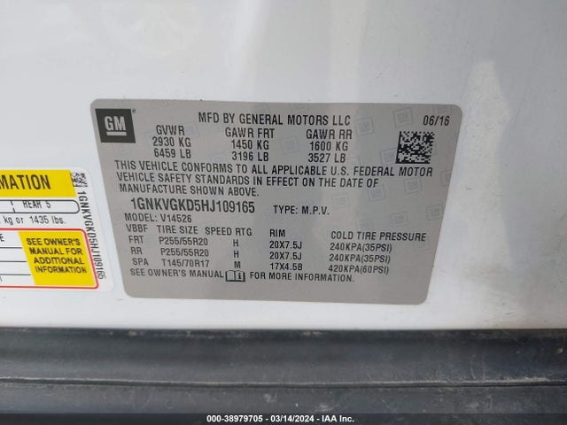 Chevrolet Traverse 1lt 2017 1GNKVGKD5HJ109165 Image 9