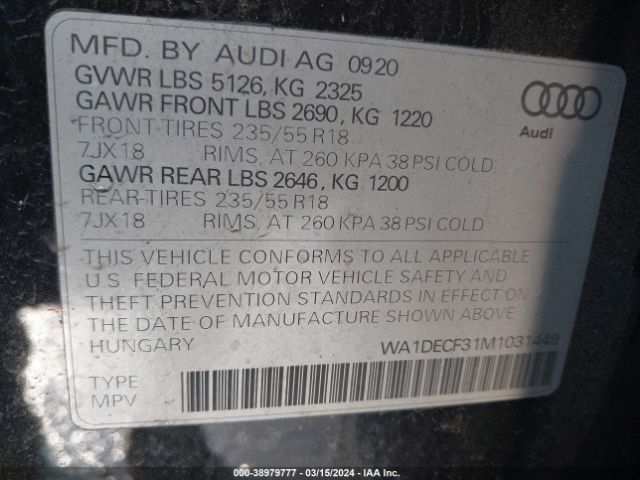 WA1DECF31M1031449 Audi Q3 Premium 45 Tfsi S Line Quattro Tiptronic
